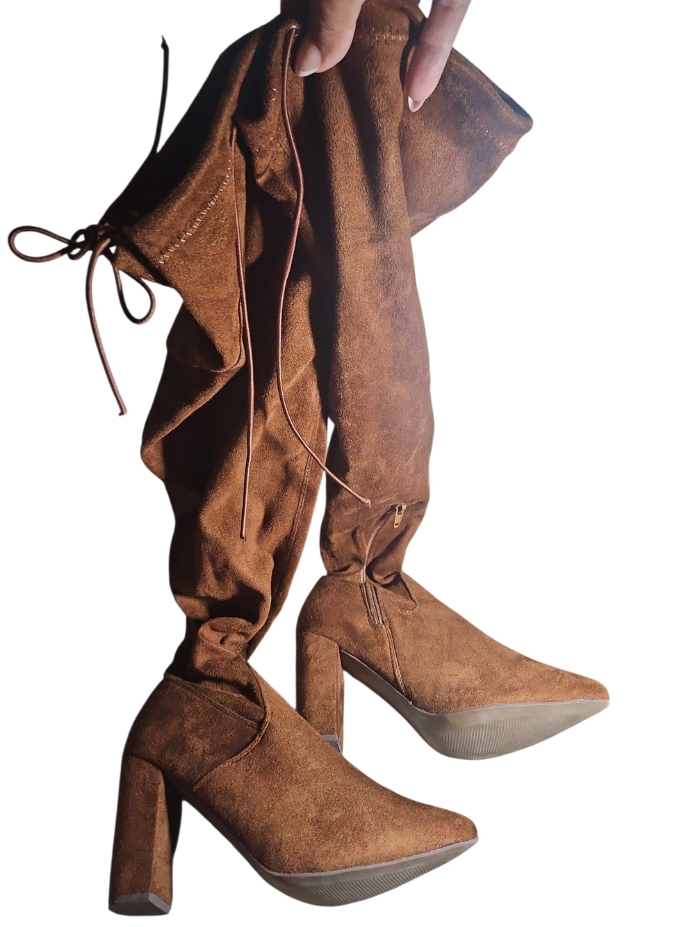 Women's Over-the-Knee Suede High Heel Boots - Brown